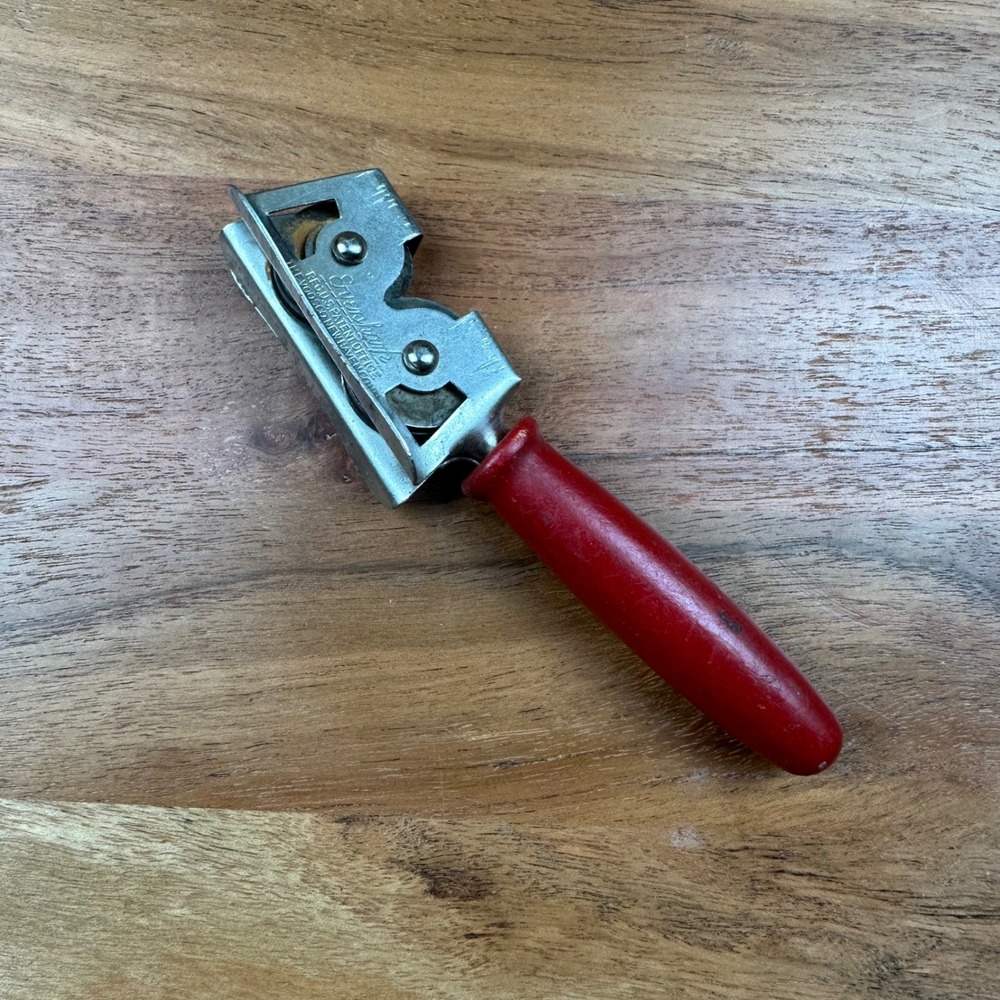 Vintage Eversharp Handheld Knife Sharpener Red Wood Handle Manual Metal Tool